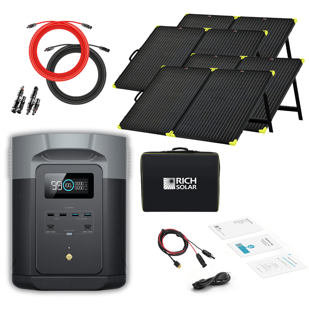 EcoFlow Delta 2 Max 2048Wh 2400W LiFePO4 Solar Generator + 100W Portable Monocrystalline Solar Panels Kit