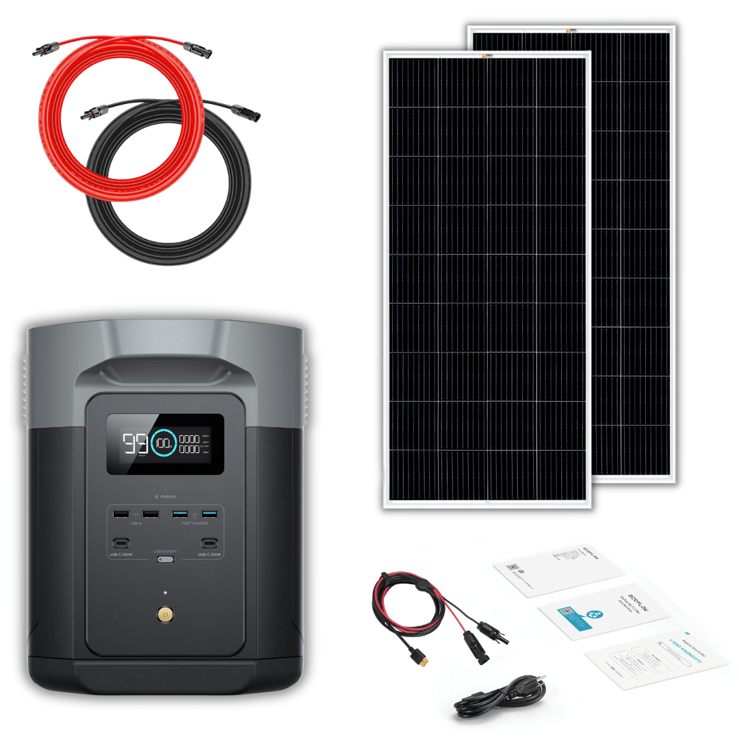 EcoFlow Delta 2 Max 2048Wh 2400W LiFePO4 Solar Generator + 200W Rigid Monocrystalline Solar Panels Kit